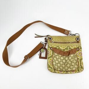Fossil Green Canvas Weekender Crossbody Bag Leather Trim